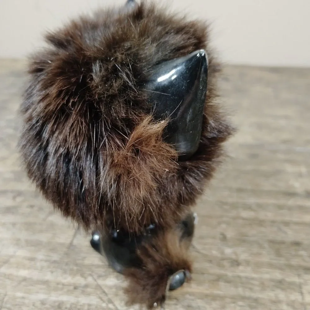 Vintage 50s Sweet Anthropomorphic Black Fuzzy Fur Cat Figurine Kitsch Japan